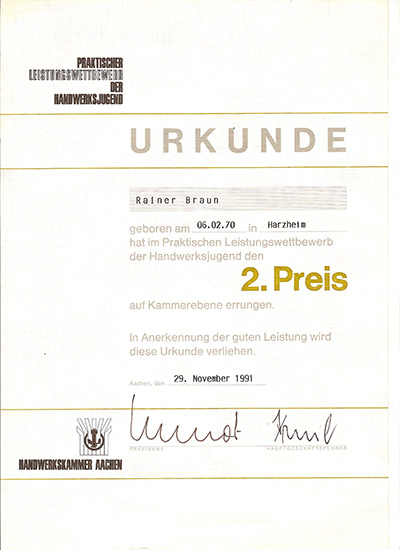 Urkunde R. Braun Leistungswettbewerb